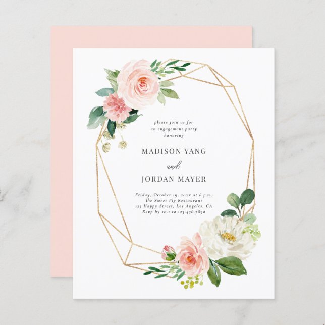 Budget Blush Floral Engagement Party Invitation (Front/Back)