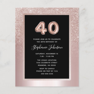 Budget Blush Foil 40th Birthday Party Invitation