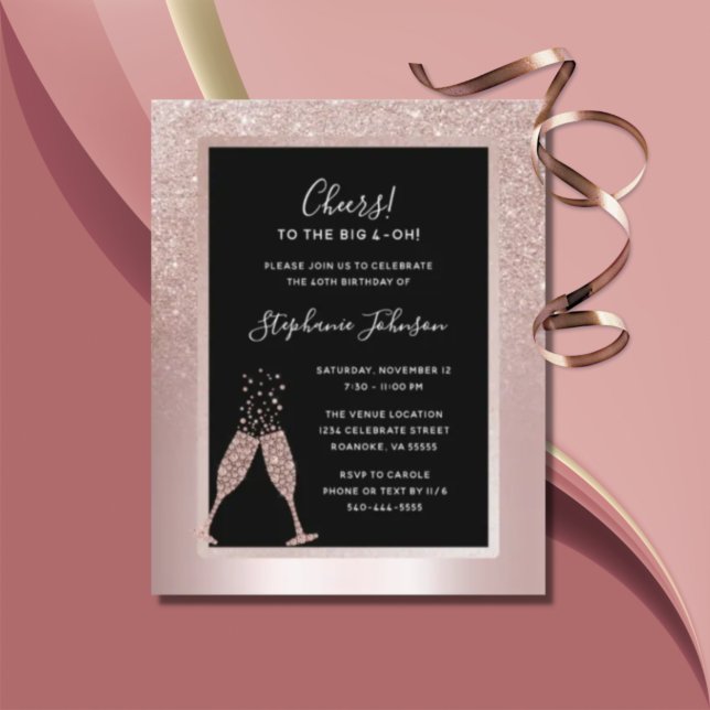 Budget Blush Foil 40th Birthday Party Invitation (Creator Uploaded)