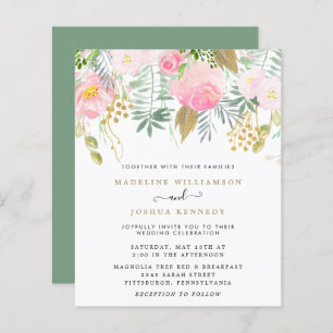 Budget Blush Gold Floral Bridal Shower Invitation