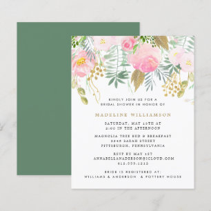 Budget Blush Gold Floral Bridal Shower Invitation 