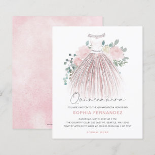 Budget Blush gold glitter Dress Quinceañera Invite