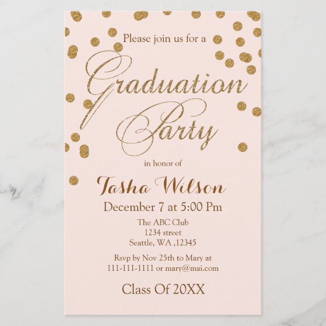 Budget Blush Gold Glitter Graduation Invitation (Front)