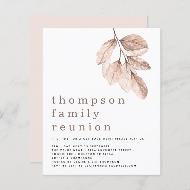 Budget Blush Leaves Family Reunion Party Invite (Front/Back)