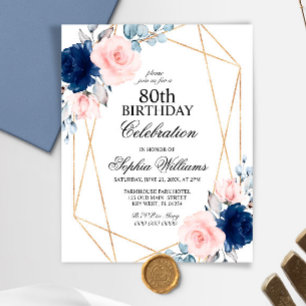 Budget Blush & Navy Any Age Birthday Invitation