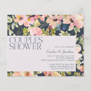 Budget Blush Navy Floral Couples Shower Invite