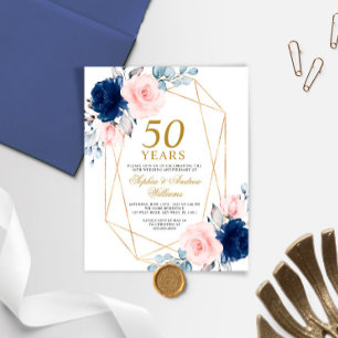 Budget Blush & Navy Wedding Anniversary Invite