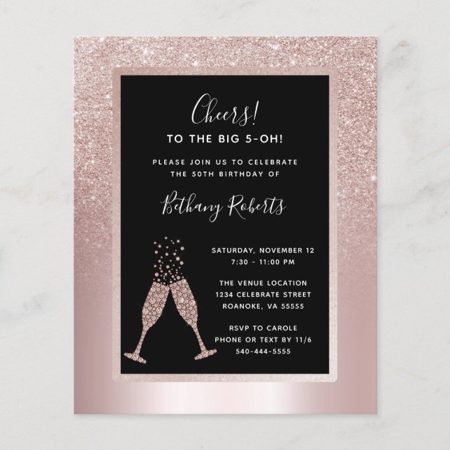 Budget Blush Ombre 50th Birthday Party Invitation (Front)