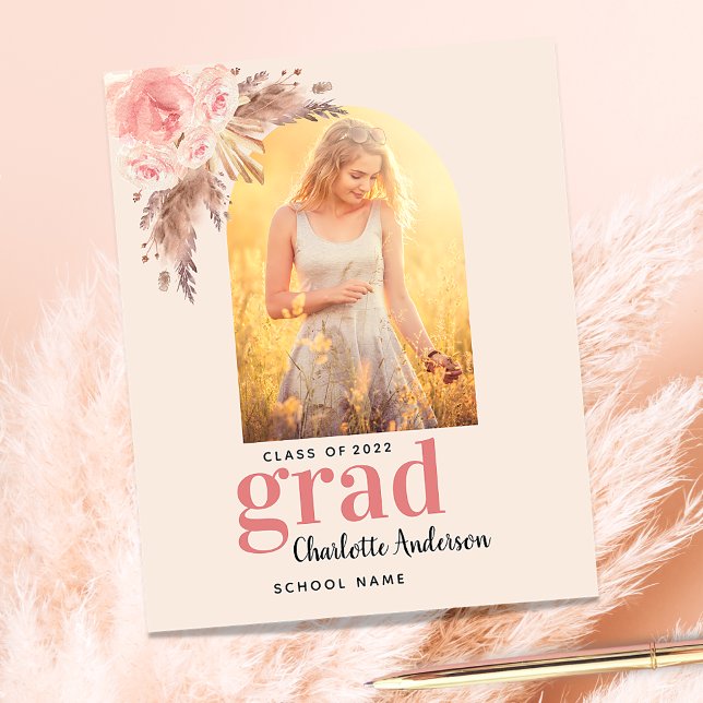 Budget blush pampas grass graduation announcement (Creator Uploaded)