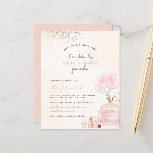 Budget Blush Pink Balloon Car Drive By Baby Shower (Front/Back In Situ)