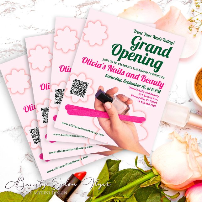 Budget Blush Pink Beauty Salon Grand Opening Flyer (Creator Uploaded)