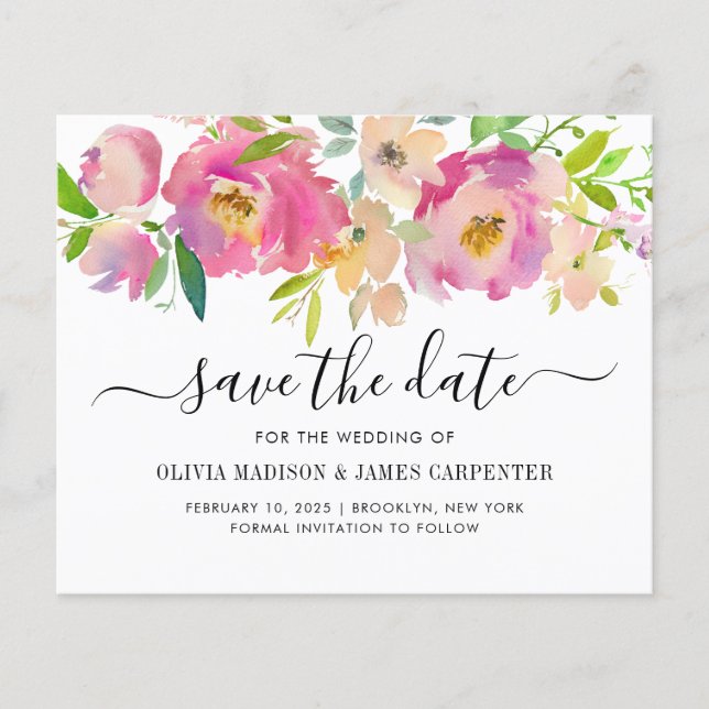 Budget Blush Pink Botanical Floral Save the Date (Front)
