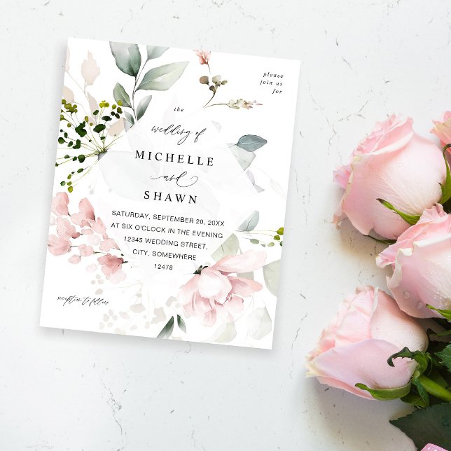 Budget Blush Pink & Eucalyptus Floral Wedding Flyer (Creator Uploaded)