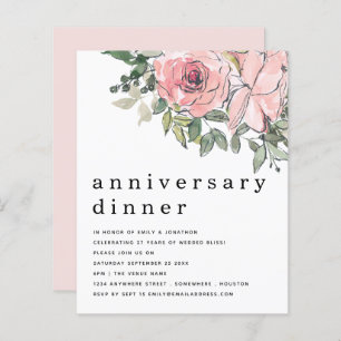 Budget Blush Pink Floral Anniversary Dinner Invite