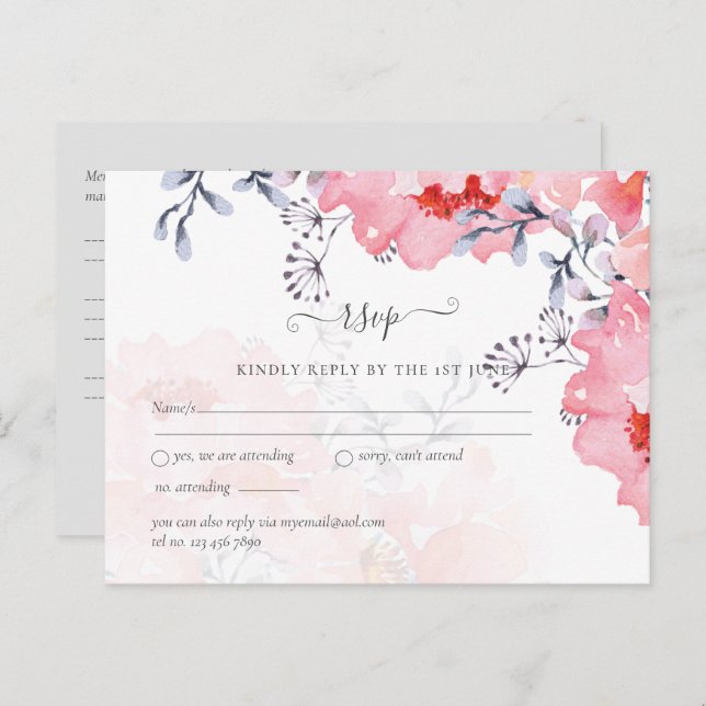 Budget Blush Pink Floral Dusty Blue Wedding Postcard (Front/Back)