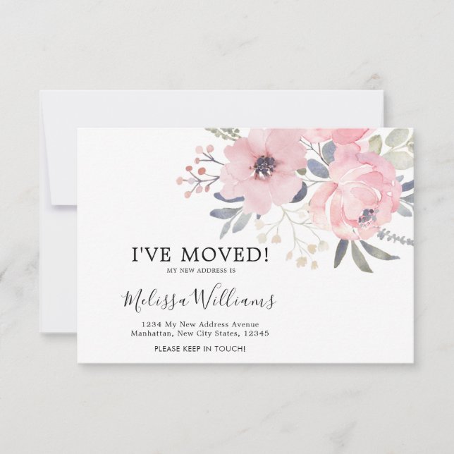 BUDGET Blush Pink Floral Moving Announcement Card (Front)