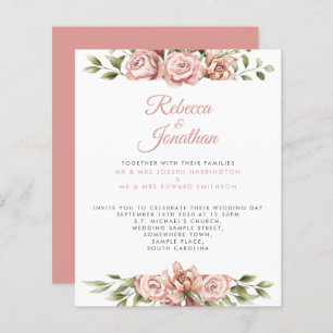 Budget Blush Pink Floral Paper Wedding Invitation
