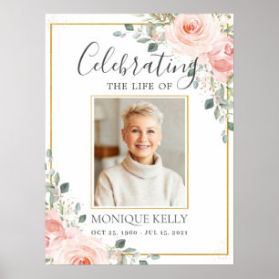 Budget Blush Pink Floral Photo Funeral Memorial Poster