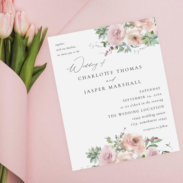 Budget Blush Pink Floral & Succulent Wedding V2 Flyer (Creator Uploaded)