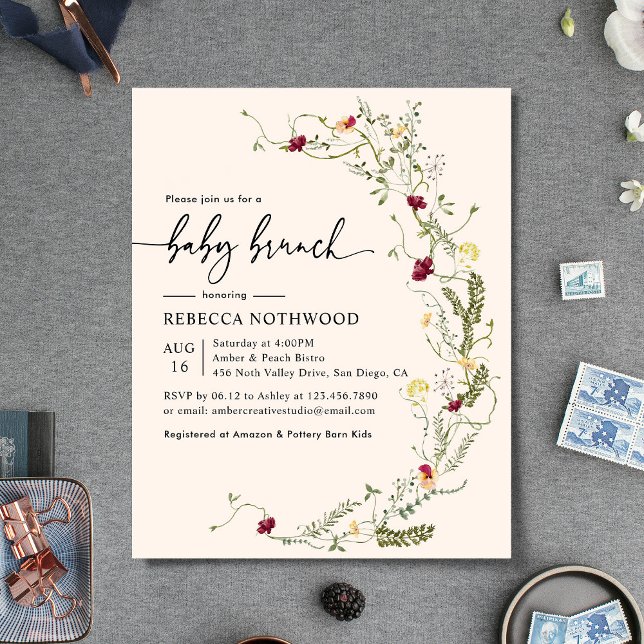 Budget Blush Pink Florals Baby Brunch Invitation (Creator Uploaded)