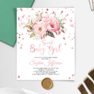 Budget Blush Pink Flowers Baby Shower Invitation