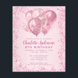Budget Blush Pink Glitter Balloon Kids Birthday Flyer<br><div class="desc">Modern Glam Blush Pink Glitter Sparkle Balloon Feminine Girl Kids Birthday Invitation</div>