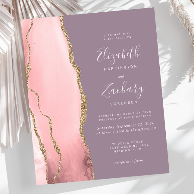 Budget Blush Pink Gold Agate Mauve Wedding Invite (Creator Uploaded)