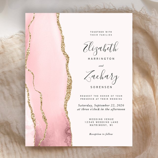 Budget Blush Pink Gold Agate Wedding Invitation (Creator Uploaded)