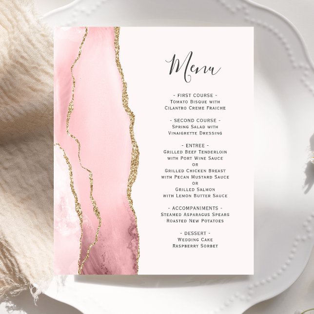 Budget Blush Pink Gold Agate Wedding Menu (Creator Uploaded)