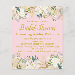 Budget Blush Pink & Gold Bridal Shower Invitation