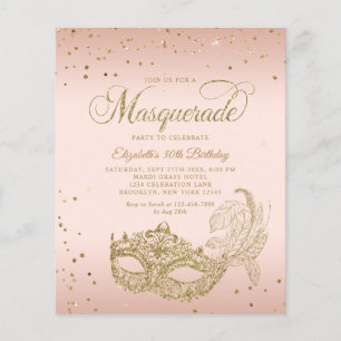 BUDGET Blush Pink Gold Photo Masquerade Birthday