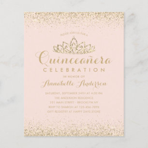 Budget Blush Pink Gold Quinceañera Tiara Invite