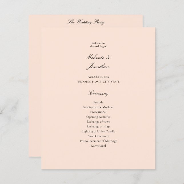 Budget Blush Pink Pastel Wedding Program (Front/Back)