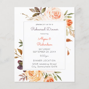Budget Blush Pink & Peach Floral Rehearsal Dinner  Flyer