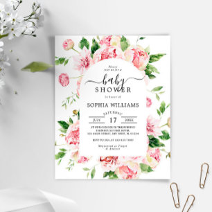 Budget Blush Pink Peonies Baby Shower Invitation