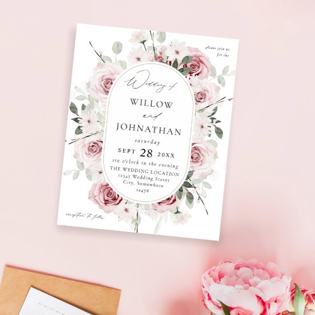 Budget Blush Pink Rose & Eucalyptus Floral Wedding Flyer (Creator Uploaded)