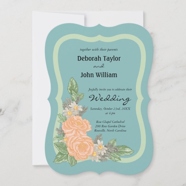Budget  Blush Pink Rose Floral Wedding Invitation (Front)
