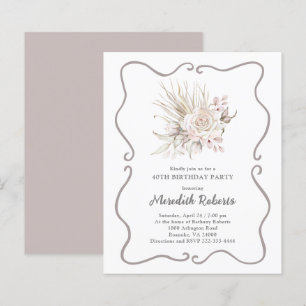 Budget Blush Pink Roses 40th Birthday Invite