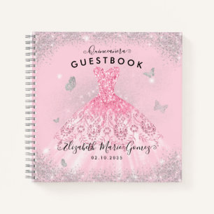 Budget Blush Pink Silver Quinceanera Guestbook  Notebook