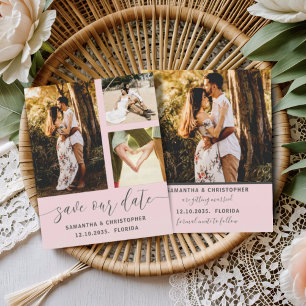 Budget Blush Pink Simple 4 Photo Invitation