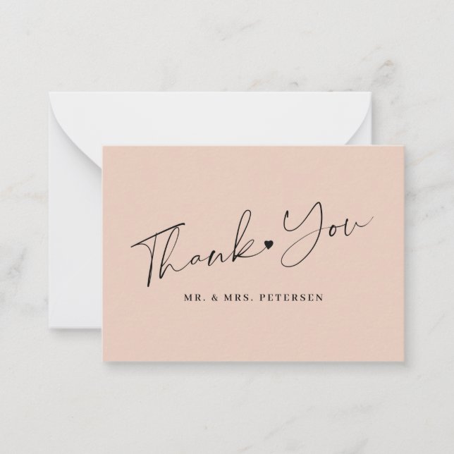 Budget blush pink wedding thank you script card (Front)