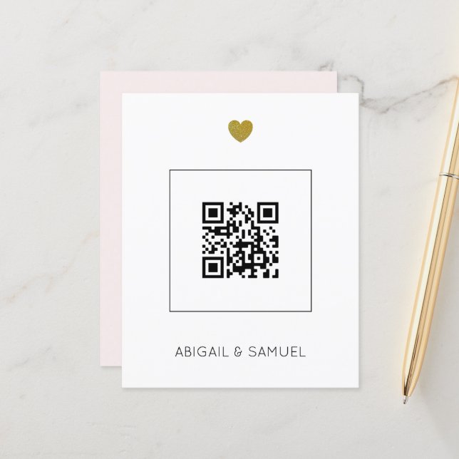 Budget Blush QR Code All in One Wedding Invitation (Front/Back In Situ)