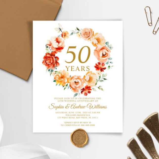 Budget Blush & Red 50th Anniversary Invitation (Creator Uploaded)