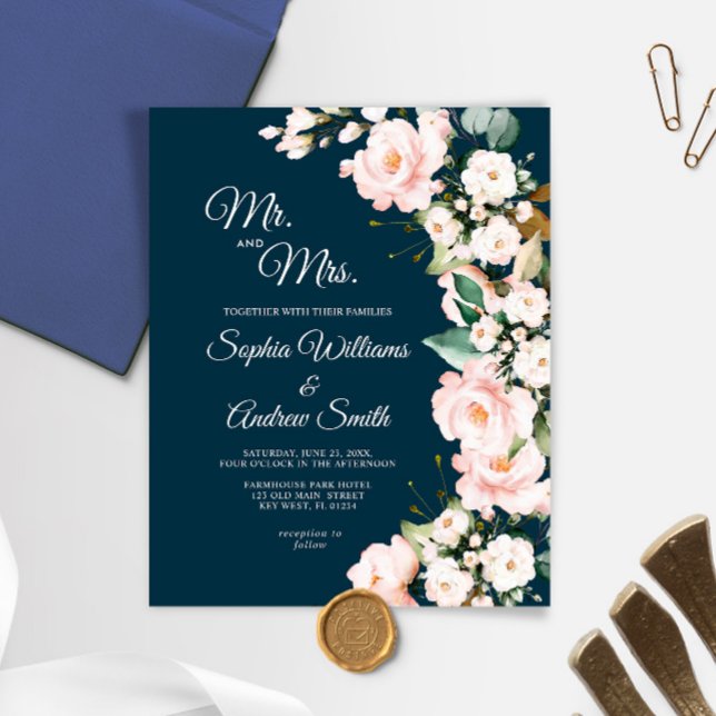 Budget Blush Rose Flowers Wedding Invitation (Creator Uploaded)