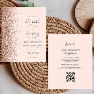 Budget Blush Rose Gold Glitter QR Code Wedding