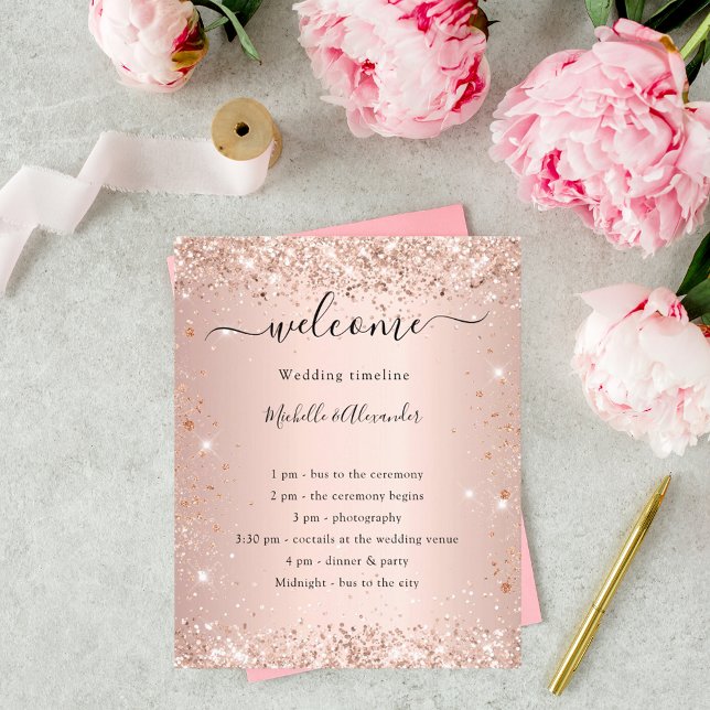 Budget blush rose gold glitter wedding program (Creator Uploaded)