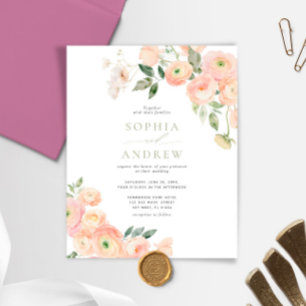 Budget Blush & Sage Green Wedding Invitation