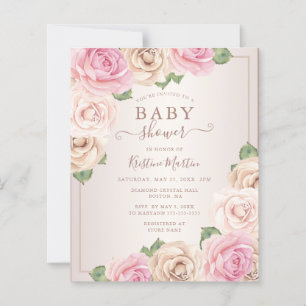 Budget Blush Watercolor Floral Baby Shower Invite