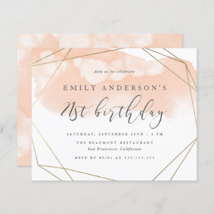 Budget Blush Watercolor Geometric 21st Birthday