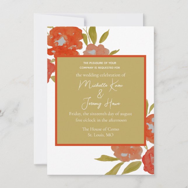 Budget Bohemian Red Orange Gold Floral  Invitation (Front)